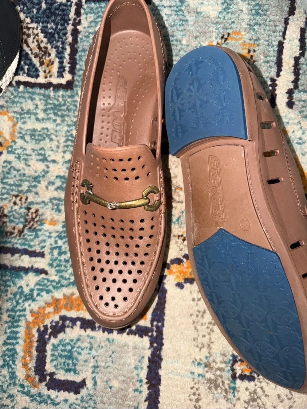 Men's Perforated Slip-On Loafers in Tan with Gold Bit